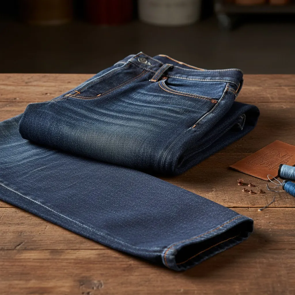 A Pair Of Jeans Is Placed On The Table A Pair Of Jeans Is Placed On The Table