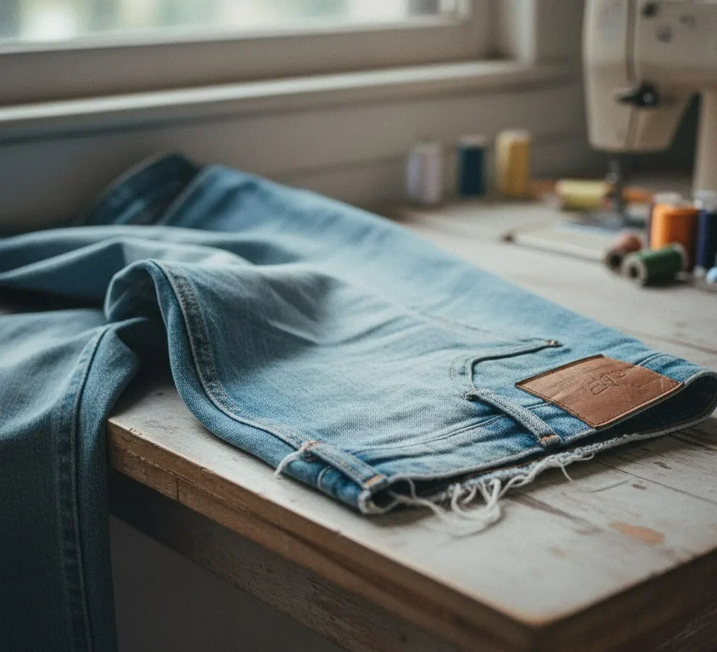 A Pair Of Water Jeans Is Placed On The Table A Pair Of Water Jeans Is Placed On The Table