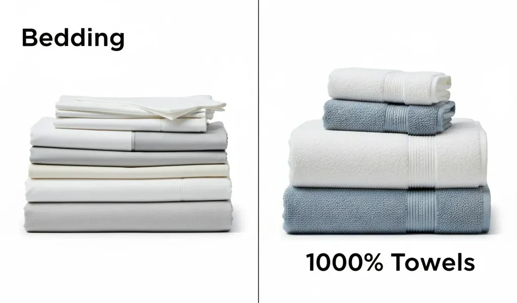 On The Left Are Bedding Items, And On The Right Are Towels. On The Left Are Bedding Items, And On The Right Are Towels.