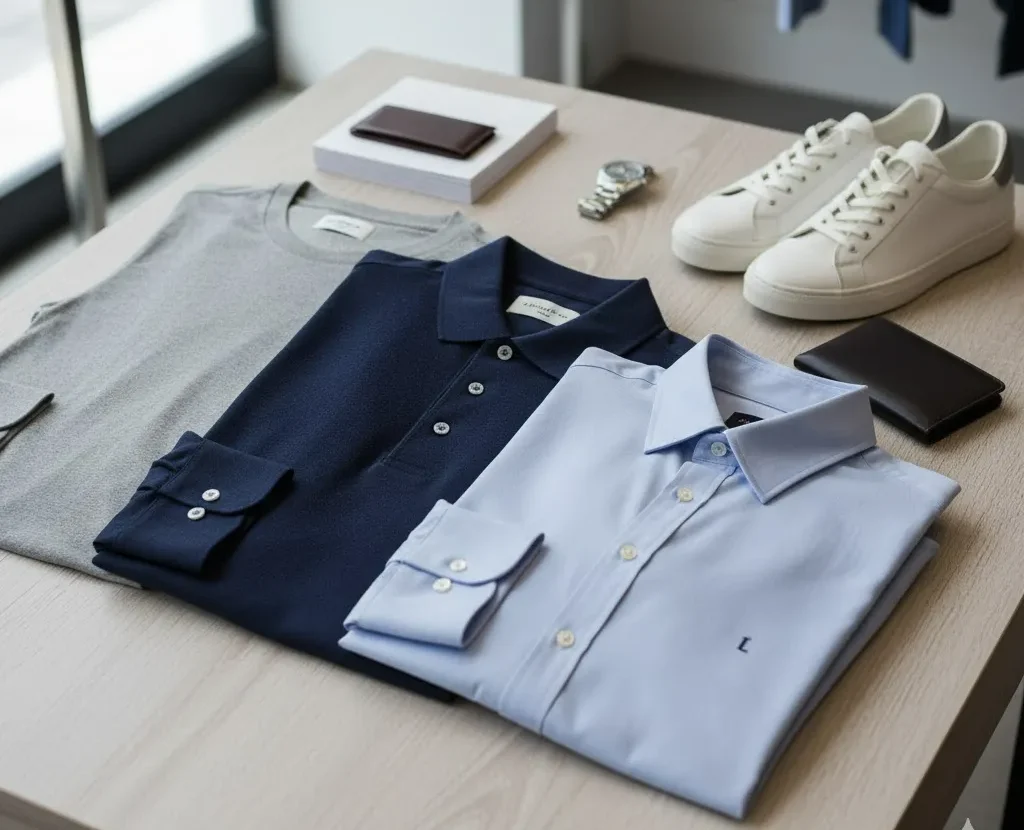 プレミアムアパレルブランド(Tシャツ、ポロシャツ、シャツ)がテーブルの中央に配置されました。. プレミアムアパレルブランド(Tシャツ、ポロシャツ、シャツ)がテーブルの中央に配置されました。.