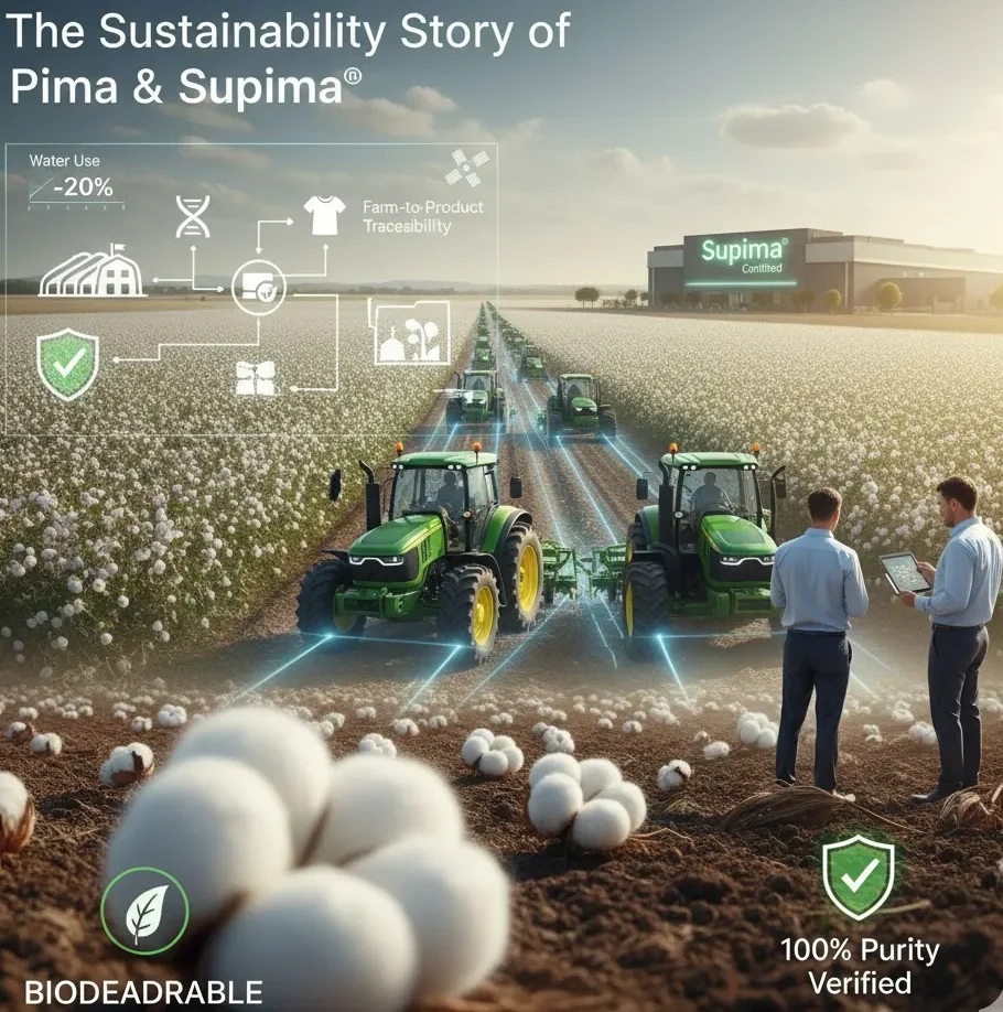 ピマコットンとスーピマ®コットンの持続可能性のストーリー。. ピマコットンとスーピマ®コットンの持続可能性のストーリー。.