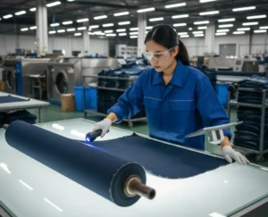 作業員がデニムの欠陥を特定 作業員がデニムの欠陥を特定