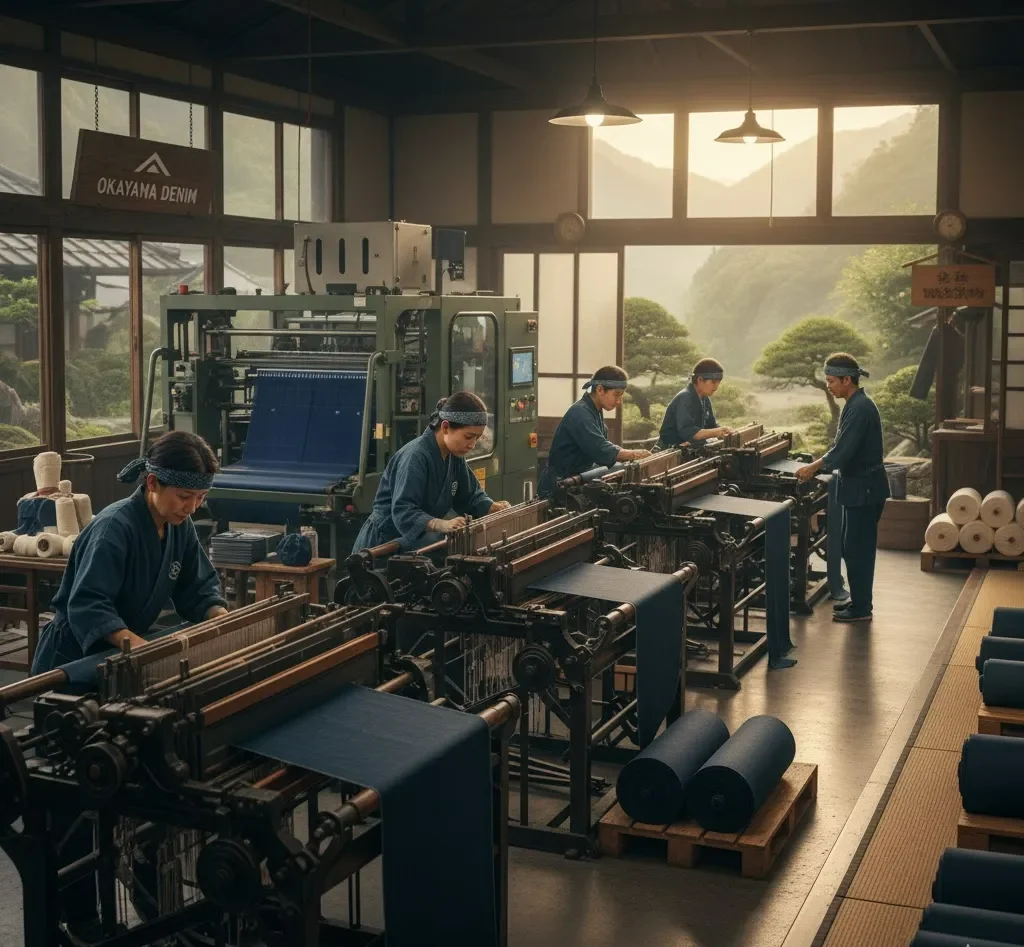 Yapon Denim Fabrikində İşçilər Denim Hazırlayırlar