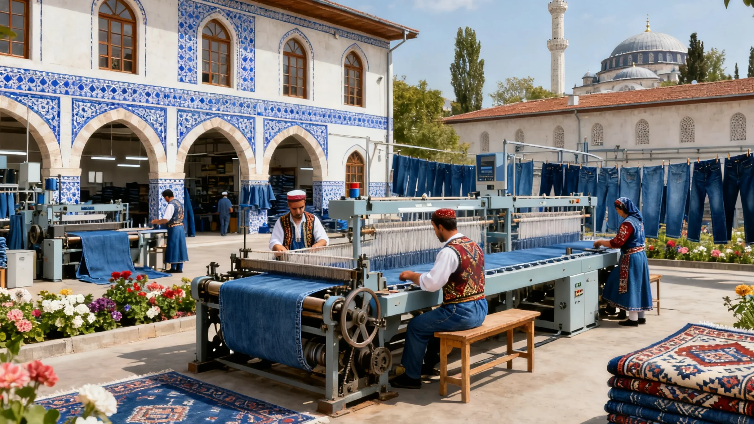 Türk Denim Fabrikində İşçilər Denim Hazırlayırlar