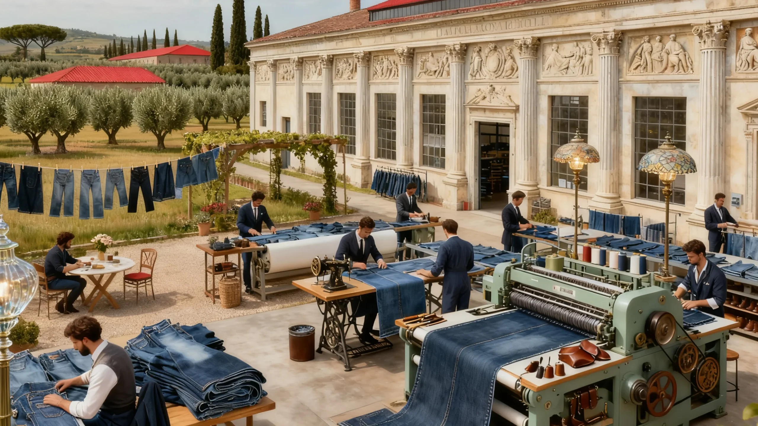 İtalyan Denim Fabrikində İşçilər İtalyan Stilində Denim Hazırlayırlar