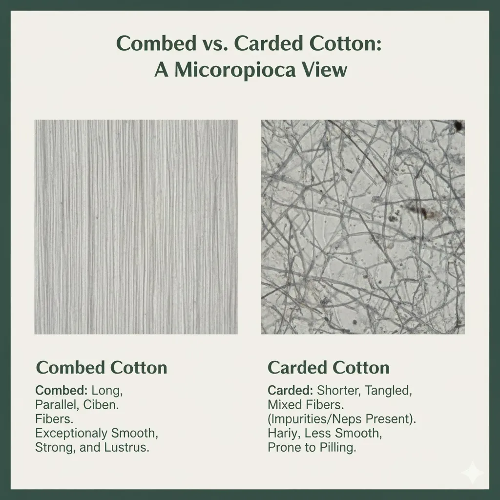 顕微鏡で見たコーマ綿とカード綿の繊維端。コーマ糸の滑らかさが分かります。. 顕微鏡で見たコーマ綿とカード綿の繊維端。コーマ糸の滑らかさが分かります。.