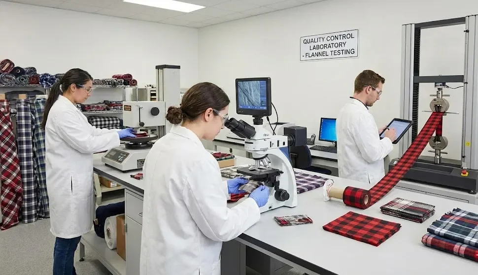 当社の研究室スタッフがフランネルの品質をテストしています。. 当社の研究室スタッフがフランネルの品質をテストしています。.