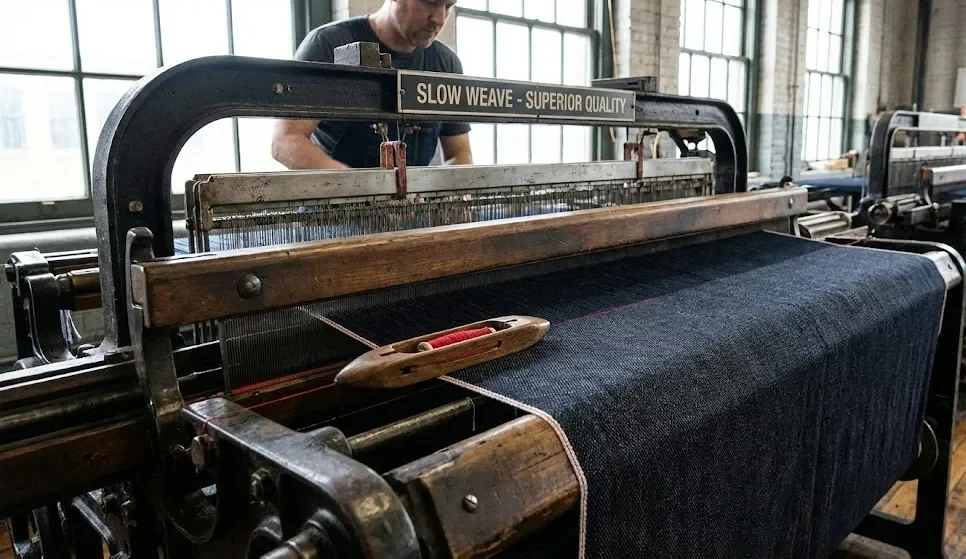 画像は、旧式のシャトル織機でセルビッジデニムを生産しているところです。遅いですが、品質は優れています。. 画像は、旧式のシャトル織機でセルビッジデニムを生産しているところです。遅いですが、品質は優れています。.