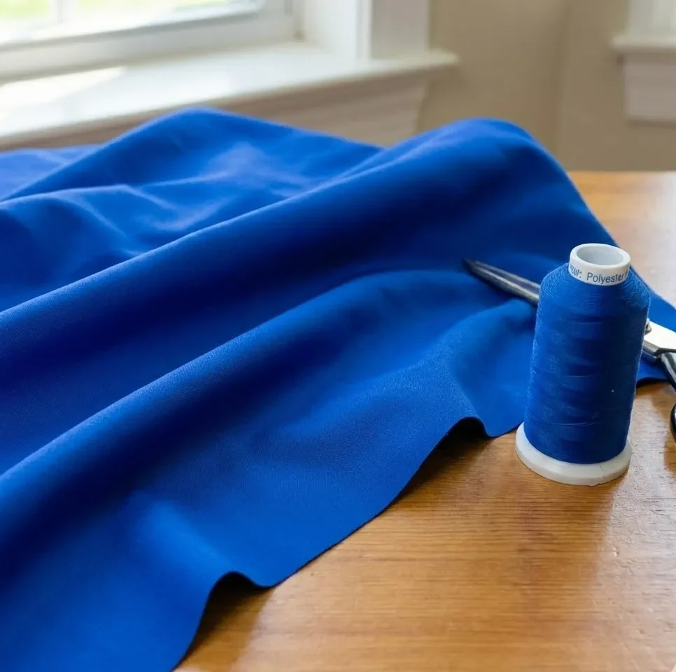 Masanın üstünə mavi poliester parça qoyulmuşdu