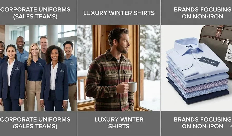 Corporate Uniforms (Sales Teams), Luxury Winter Shirts, Brands Focusing On Non-Iron. Corporate Uniforms (Sales Teams), Luxury Winter Shirts, Brands Focusing On Non-Iron.