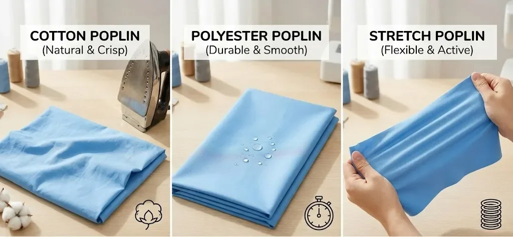 Vải Poplin cotton so với vải Poplin polyester so với vải Poplin co giãn