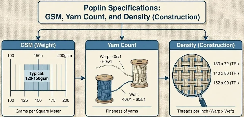 GSM - Trọng lượng, số sợi và mật độ của vải poplin. GSM - Trọng lượng, số sợi và mật độ của vải poplin.