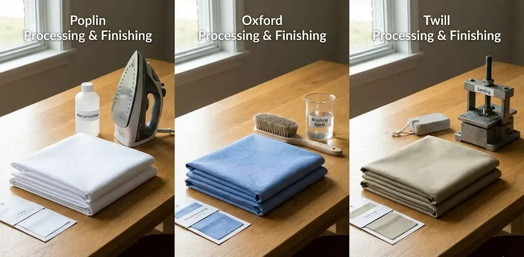 Lefe-Poplin Processing &Amp; Finishing; Middle-Oxford Cloth Processing &Amp; Finishing; Right-Twill Processing &Amp; Finishing Lefe-Poplin Processing &Amp; Finishing; Middle-Oxford Cloth Processing &Amp; Finishing; Right-Twill Processing &Amp; Finishing