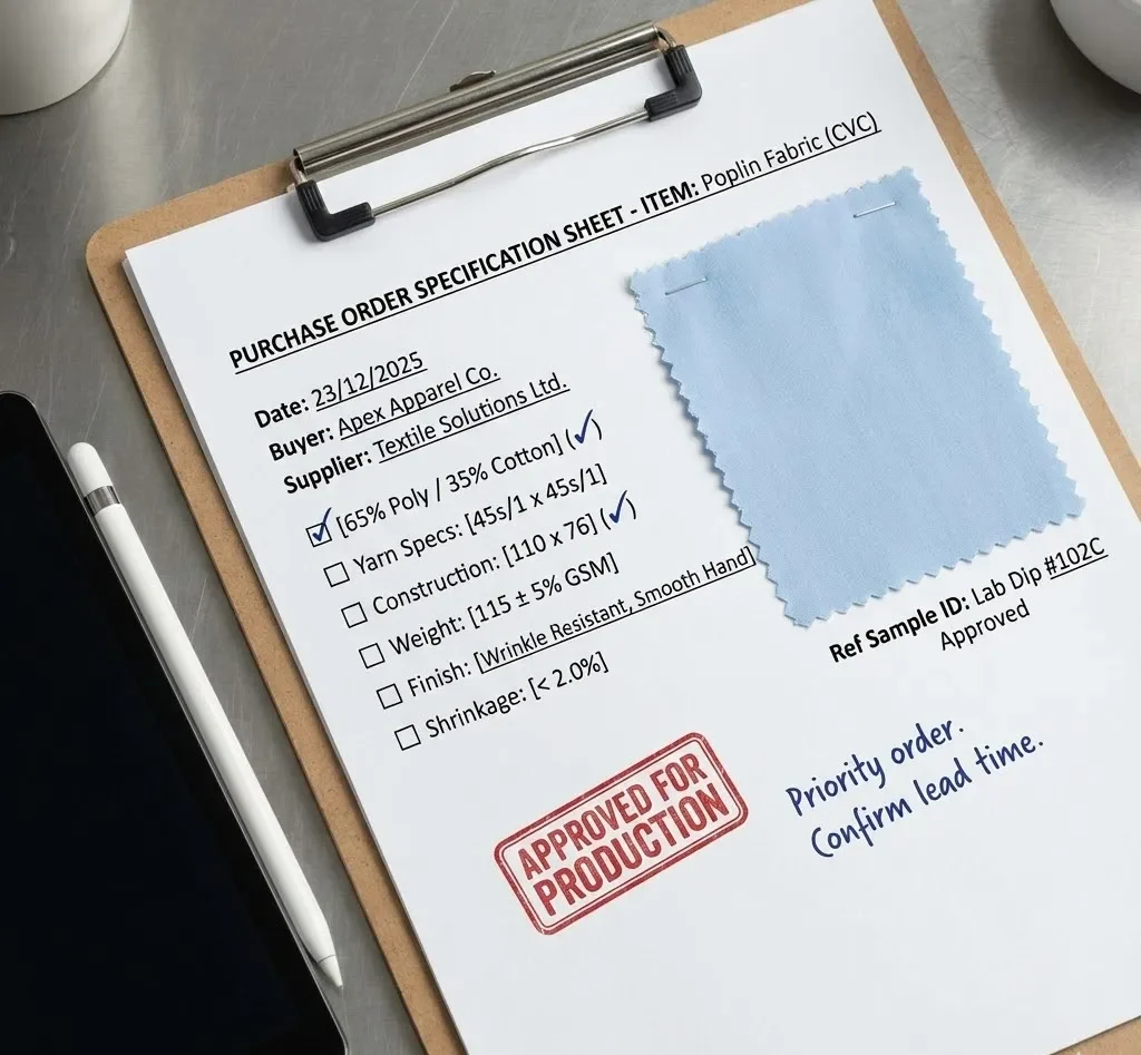 Poplin Parça Sifariş Xüsusiyyətləri Vərəqi