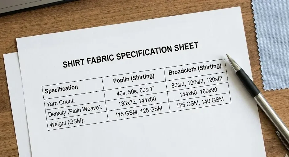 Shirt Fabric Specifications Table Shirt Fabric Specifications Table