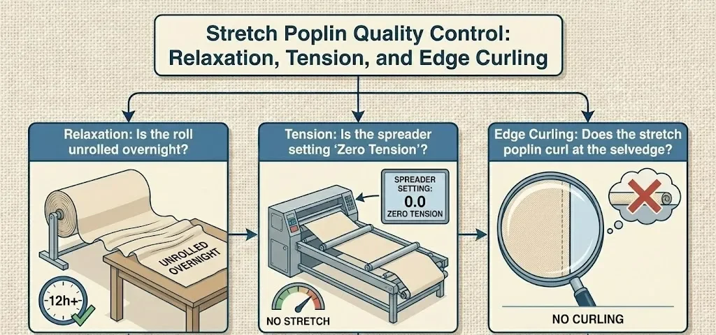 Kiểm soát chất lượng vải poplin co giãn - Độ giãn, độ căng và độ cong mép vải