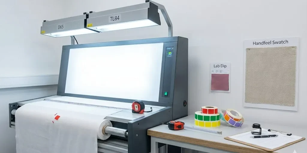 الأدوات المطلوبة لإجراء فحص رباعي النقاط على نسيج البوليستر. الأدوات المطلوبة لإجراء فحص رباعي النقاط على نسيج البوليستر.