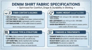 Thông số kỹ thuật vải áo sơ mi denim