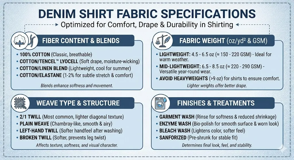 denim shirt fabric specifications