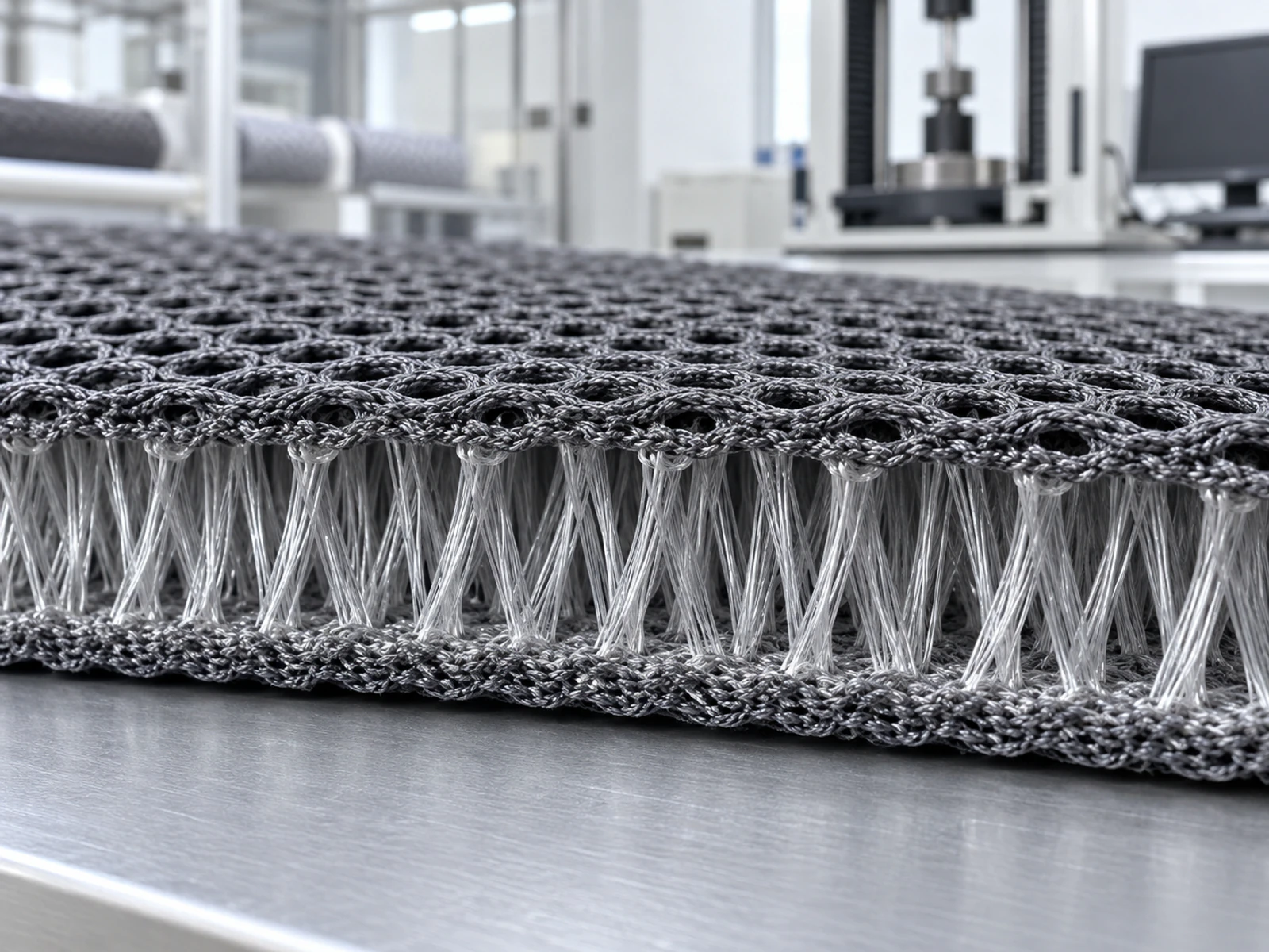 3D Air Mesh Fabric Cross-Section Showing Spacer Yarns 3D Air Mesh Fabric Cross-Section Showing Spacer Yarns