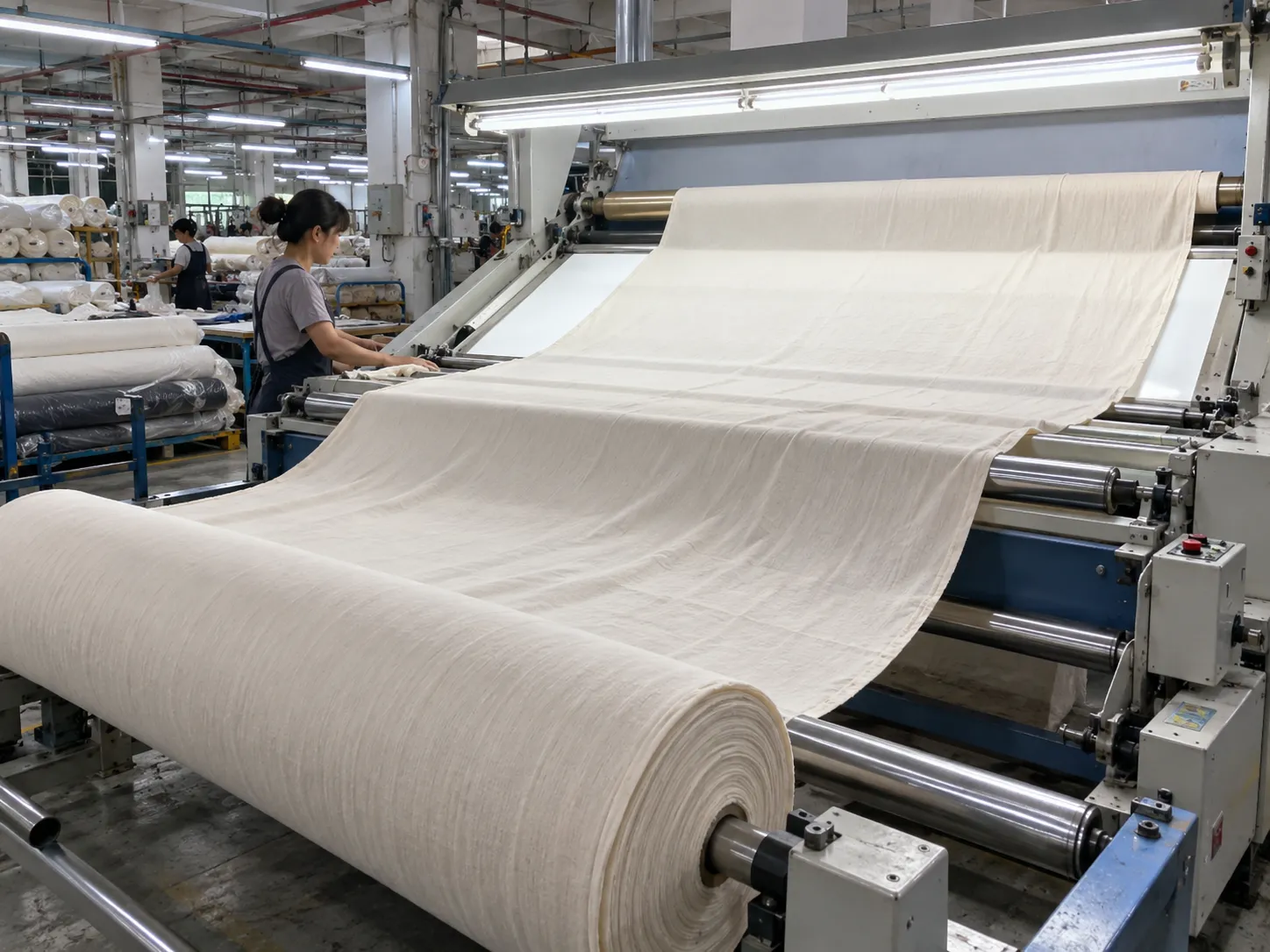Cotton Fabric Running Over The Inspection Machine In Our Guangzhou Facility Cotton Fabric Running Over The Inspection Machine In Our Guangzhou Facility